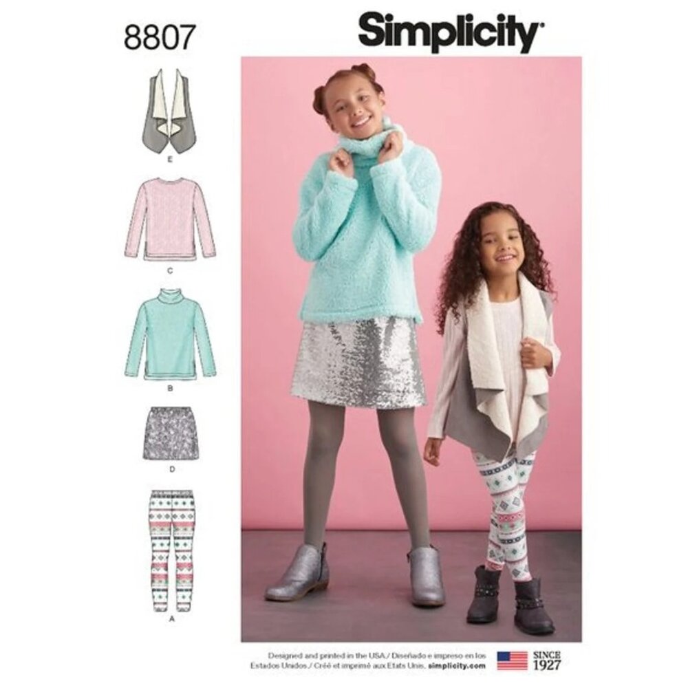 Simplicity Sewing Pattern S8807 R10720 Girls Vest Skirt Leggings Size 3-6